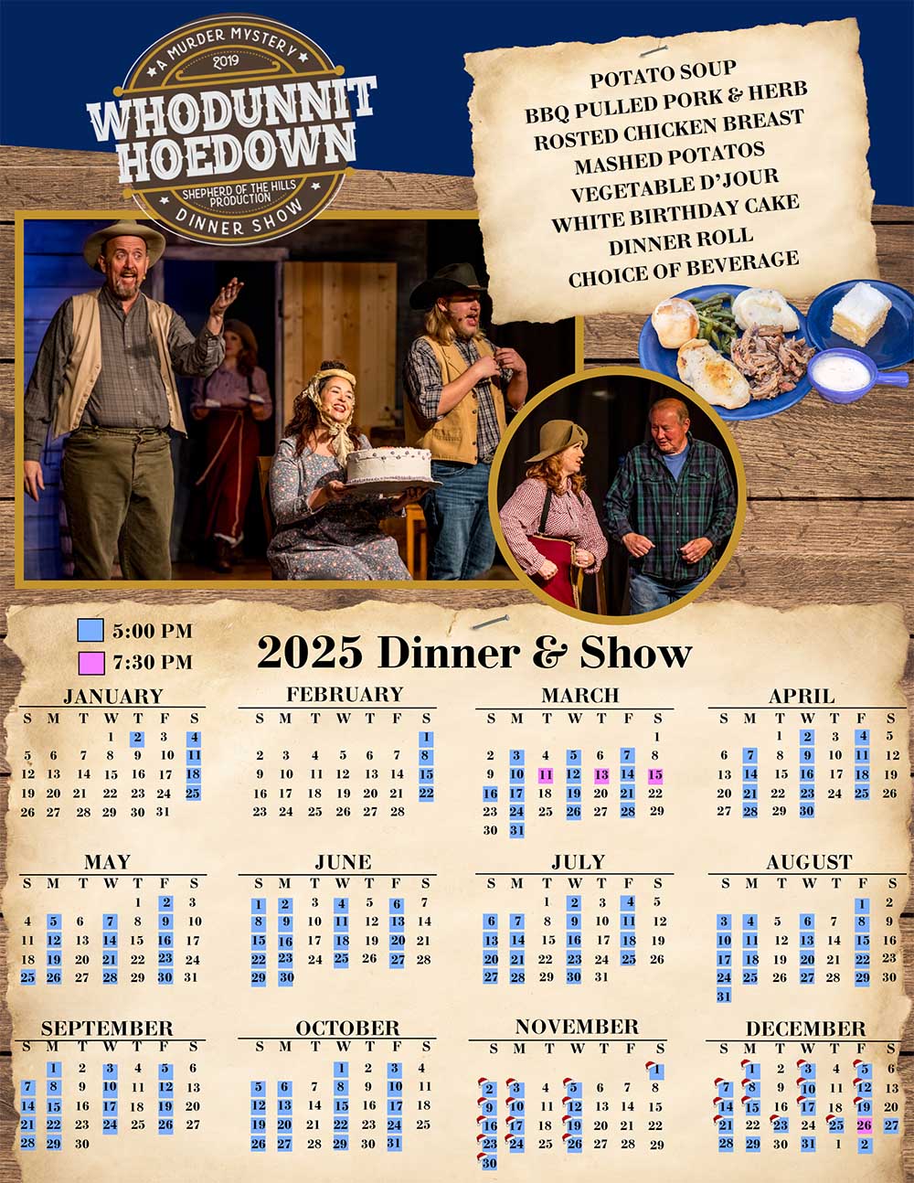 Show schedule preview for 2025 Whodunnit Hoedown at Shepherd of the Hills